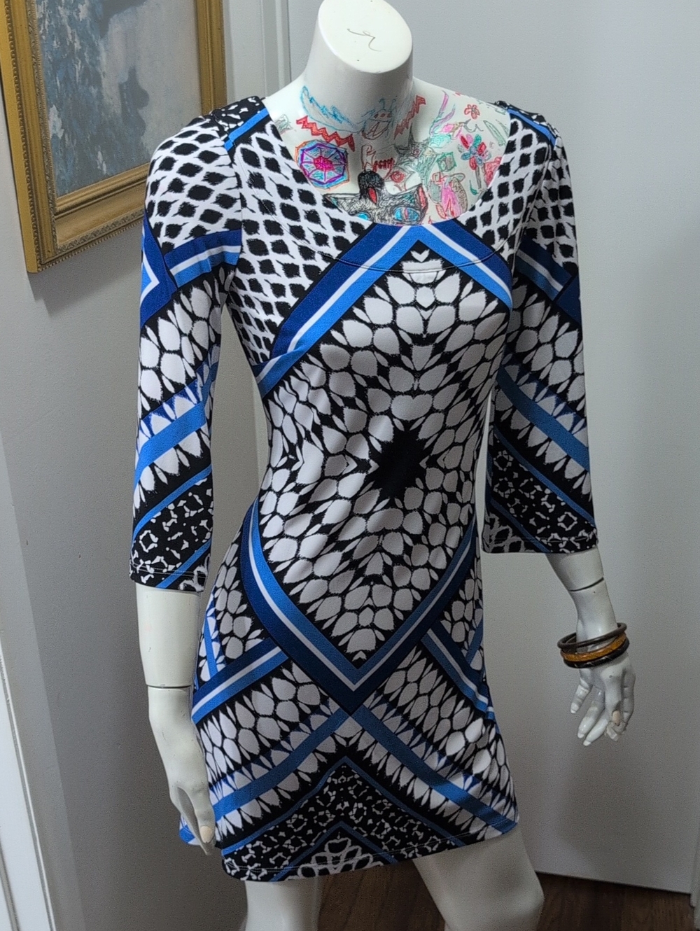 Jessica Simpson Blue and Black Patterned Women's Dress